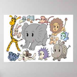 Poster Cheio de energia! Doze animais alegres.