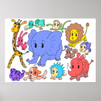 Poster Cheio de energia! Doze animais alegres.