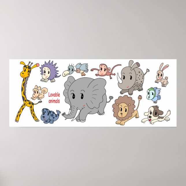 Poster Cheio de energia! Doze animais alegres. (Frente)