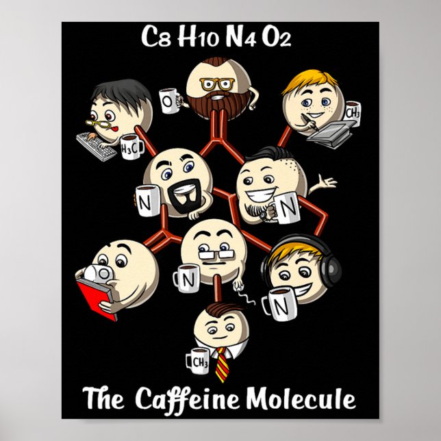Poster Chemistry Caffeine Molecule Funny Science Geek Cof (Frente)