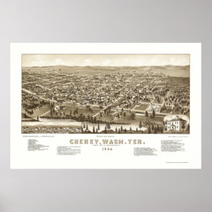 Pôster Cheney, mapa panorâmico de WA - 1884