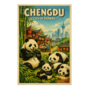 Pôster Chengdu, China, em um clássico retrô