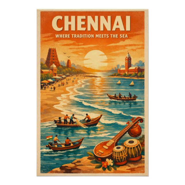 Pôster Chennai, Índia, em um clássico retrô (Frente)