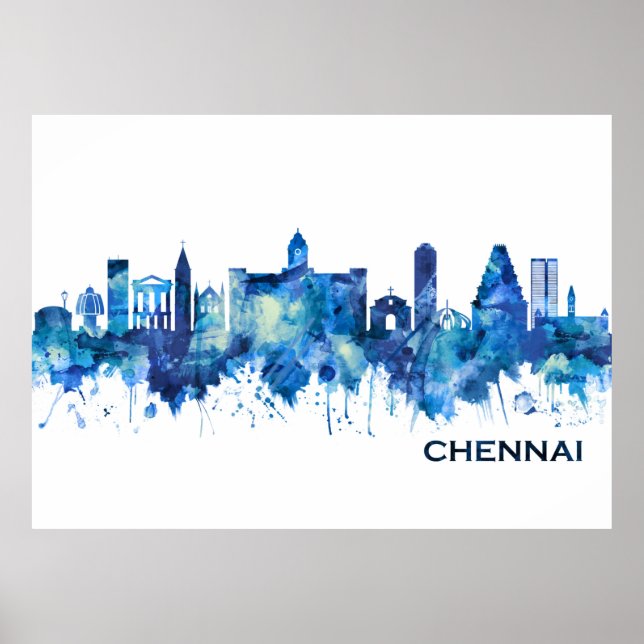 Poster Chennai Tamil Nadu Skyline Blue (Frente)