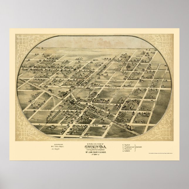 Poster Chenoa, Mapa Panorâmico do IL - 1869 (Frente)