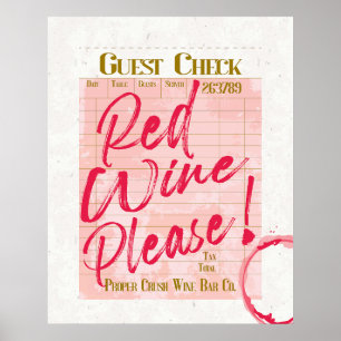 Poster Cheque Convidado Recebimento Vinho Vermelho Por Fa