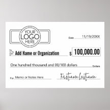 Cheque em Branco Gigante para Sorteios, Prêmios e 