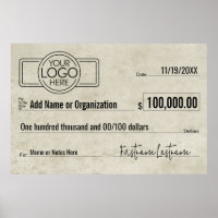 Cheque gigante em branco para sorteios, prêmios e