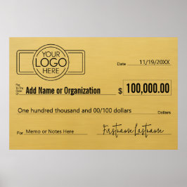 Poster Cheque Gigante em Branco para Sorteios, Prêmios e