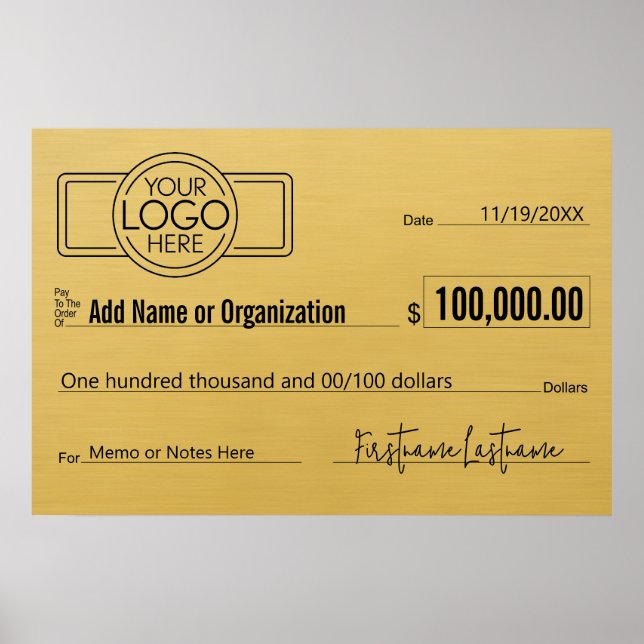 Poster Cheque Gigante em Branco para Sorteios, Prêmios e  (Frente)