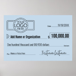 Poster Cheque Grande em Branco para Sorteios, Prêmios e C