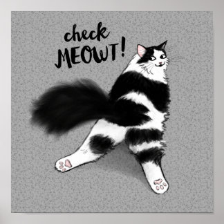 Poster Cheque Meowt! Negra e Branca Engraçados