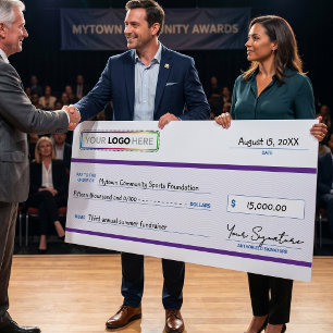 Poster Cheque Promocional Gigante com Logotipo da Empresa