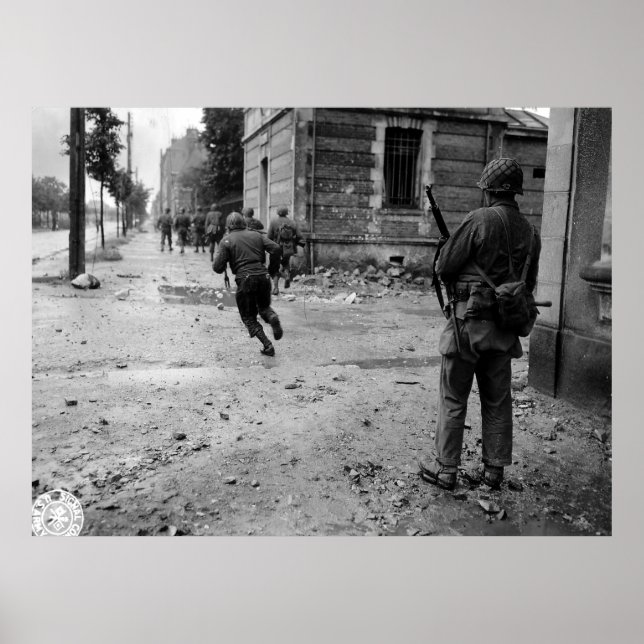 Pôster Cherbourg França Rua dos EUA lutando contra a Segu (Frente)