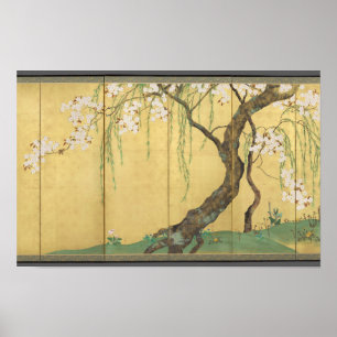 Poster Cherry and Maple Trees por Sakai Hōitsu