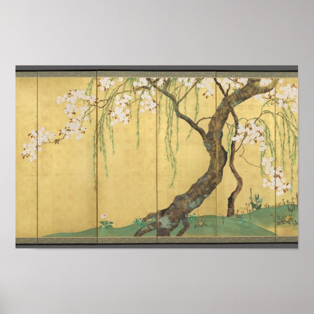 Poster Cherry and Maple Trees por Sakai Hōitsu (Frente)
