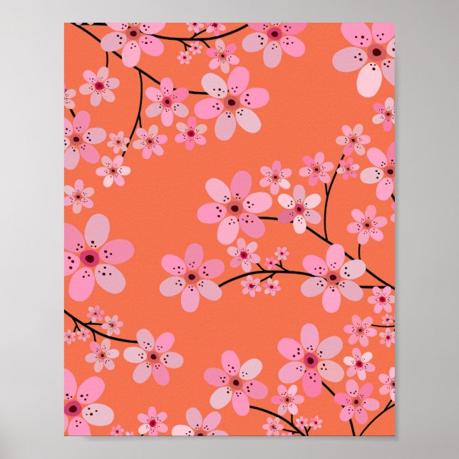 Poster Cherry Blossom 10 Laranja E Rosa (Frente)