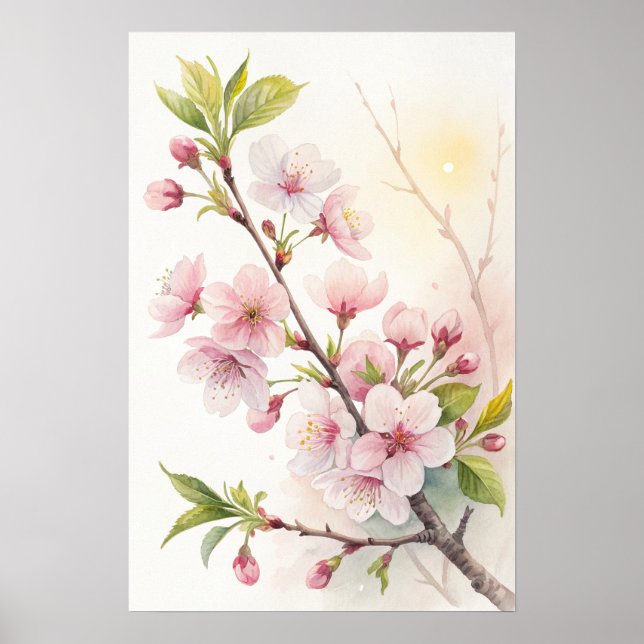Poster Cherry Blossom Branch Golden Light (Frente)