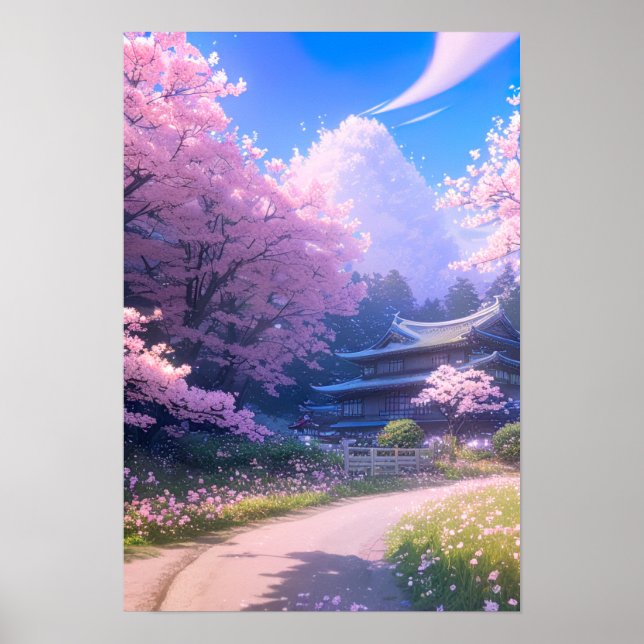 Poster Cherry Blossom Caminho para o Interior Tradicional (Frente)