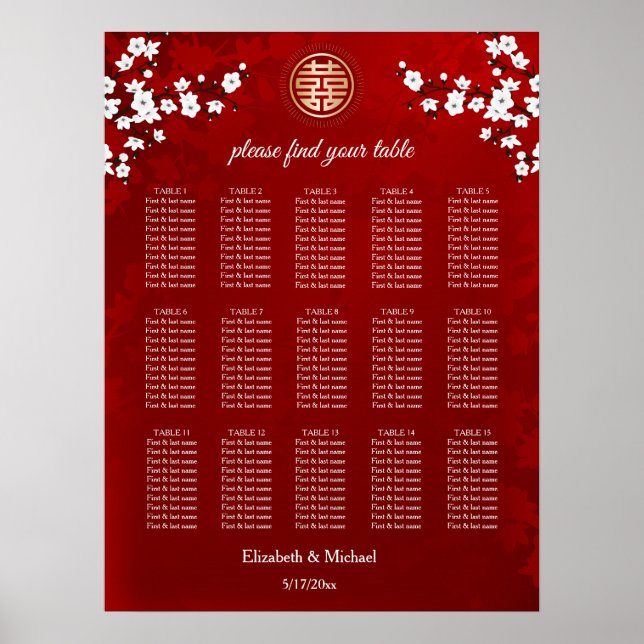 Poster Cherry Blossom Cor-de-rosa Branco | Casamento (Frente)