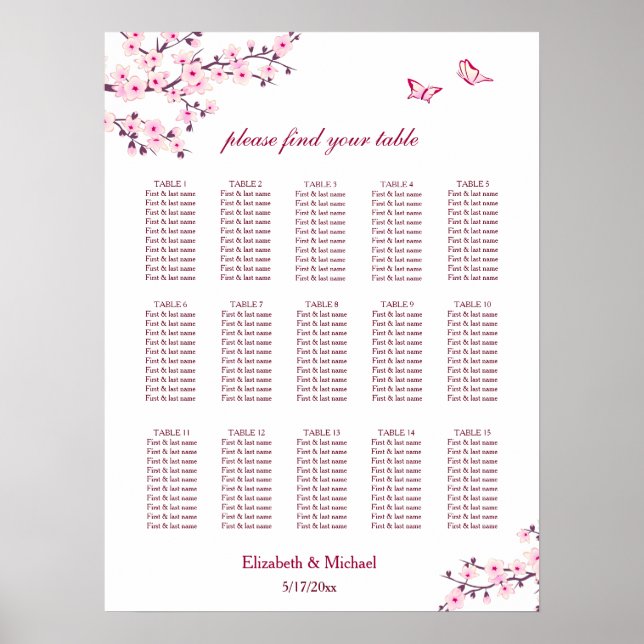 Poster Cherry Blossom Cor-de-rosa Branco | Casamento (Frente)