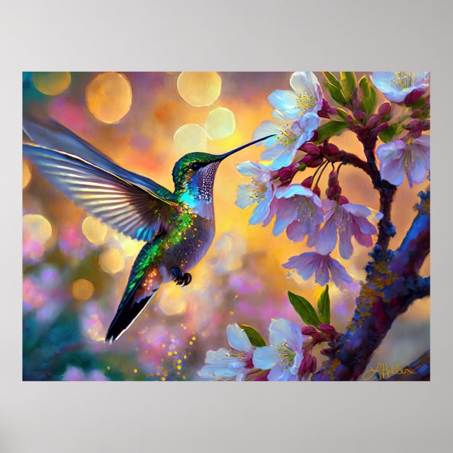 Poster Cherry Blossom Fantasy Hummingbird (Frente)
