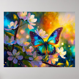 Poster Cherry Blossom Fantasy Sunrise Borboleta