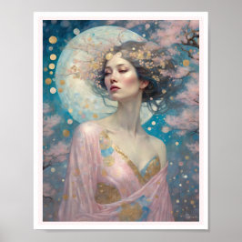 Poster Cherry Blossom Mulher Arte Perfil Art Deco