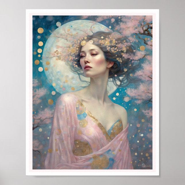 Poster Cherry Blossom Mulher Arte Perfil Art Deco (Frente)
