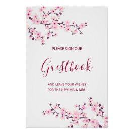 Pôster Cherry Blossom Pink White Wedding Guestbook 