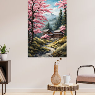 Poster Cherry Blossom Poster, Japonês Forest Watercolor