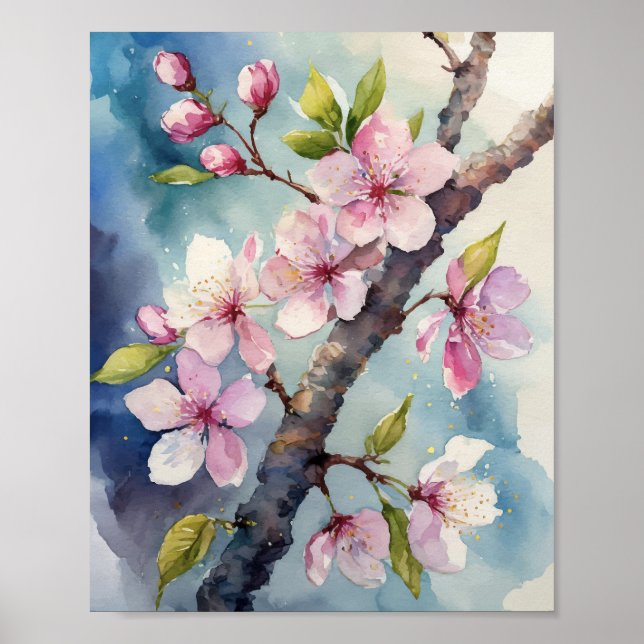 Poster Cherry Blossom Sakura Watercolor (Frente)