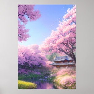 Poster Cherry Blossom Tea House perto do rio