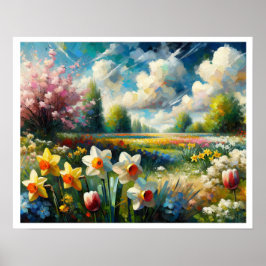 Poster Cherry Blossom Vibrant Primavera Daffodils Abstrat