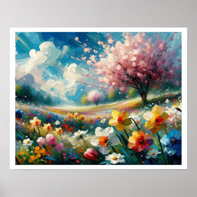 Poster Cherry Blossom Vibrant Spring Flowers Abstrato Art (Frente)