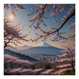 Pôster cherry blossoms and Mount Fuji