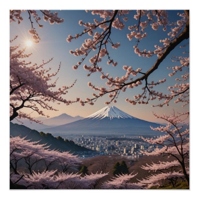Pôster cherry blossoms and Mount Fuji (Frente)