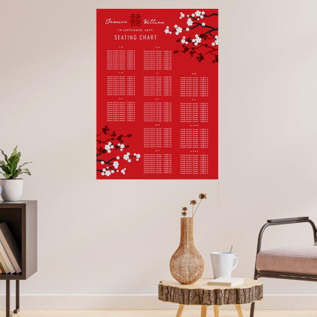 Poster Cherry Blossoms Double Xi Asian Wedseat Chart (Sala de Estar 3)