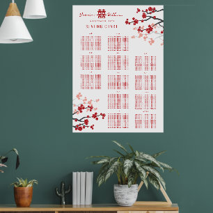 Poster Cherry Blossoms Double Xi Asian Wedseat Chart