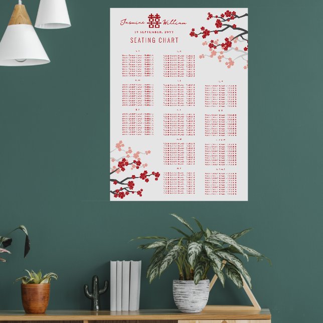 Poster Cherry Blossoms Double Xi Asian Wedseat Chart (Sala de Estar 1)
