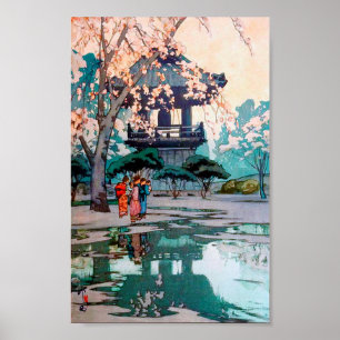Poster Cherry Blossoms e Belfry, Hiroshi Yoshida, Woodc