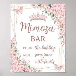 Poster Cherry Blossoms Rose Gold Butterflies Mimosa Bar