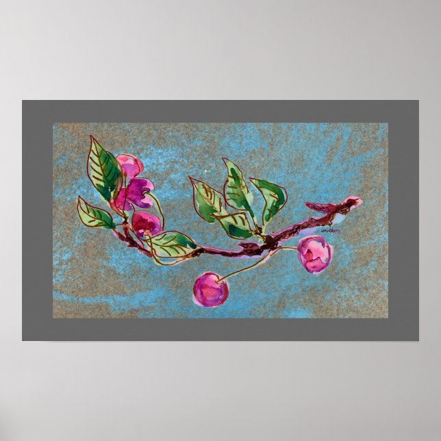 Pôster Cherry Branch na cinza (Frente)