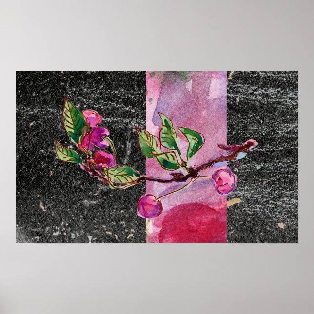 Pôster Cherry Branch, vermelho e preto (Frente)