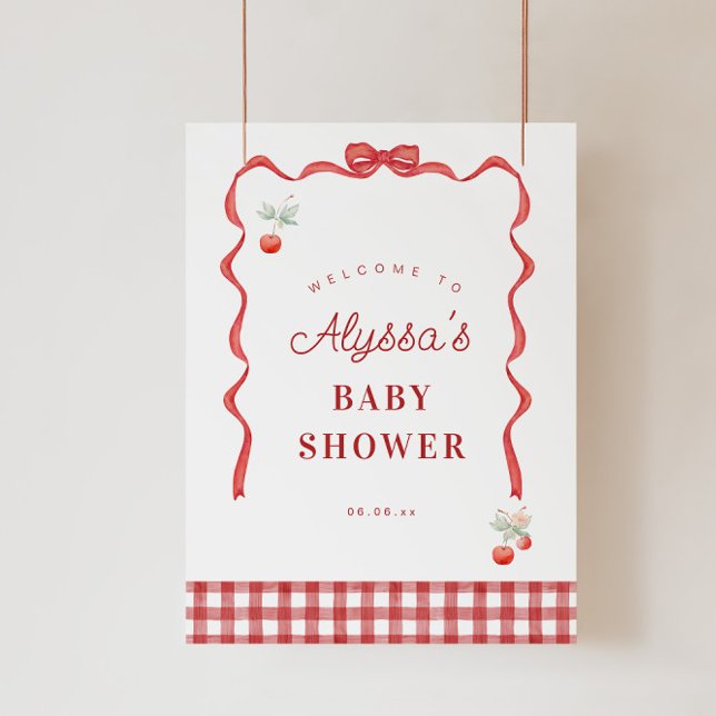 Poster Cherry e Red Ribbon Festa de aniversário bem-vindo (Criador carregado)