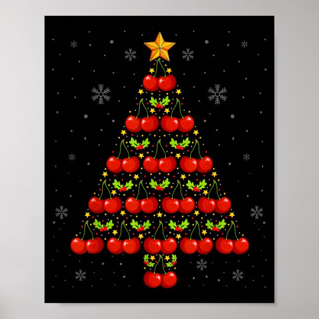 Poster Cherry Lover Christmas Tree Lights Santa Hat Cherr (Frente)