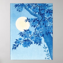 Cherry Moonlit Night Ohara Koson Blue12