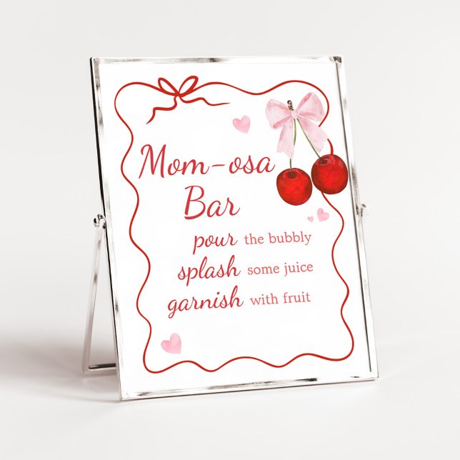Poster Cherry no Chá de fraldas Rosa Superior Arco Mãe Ba (Cherry on Top Baby Shower Mom Osa Bar Sign)