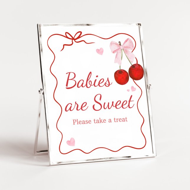 Poster Cherry on Top Chá de fraldas Babies are Sweet (Cherry on Top Baby Shower Babies are Sweet Sign)
