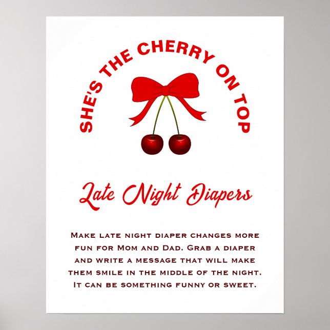 Poster Cherry On Top Girl Chá de fraldas Tarde Noite Fral (Frente)